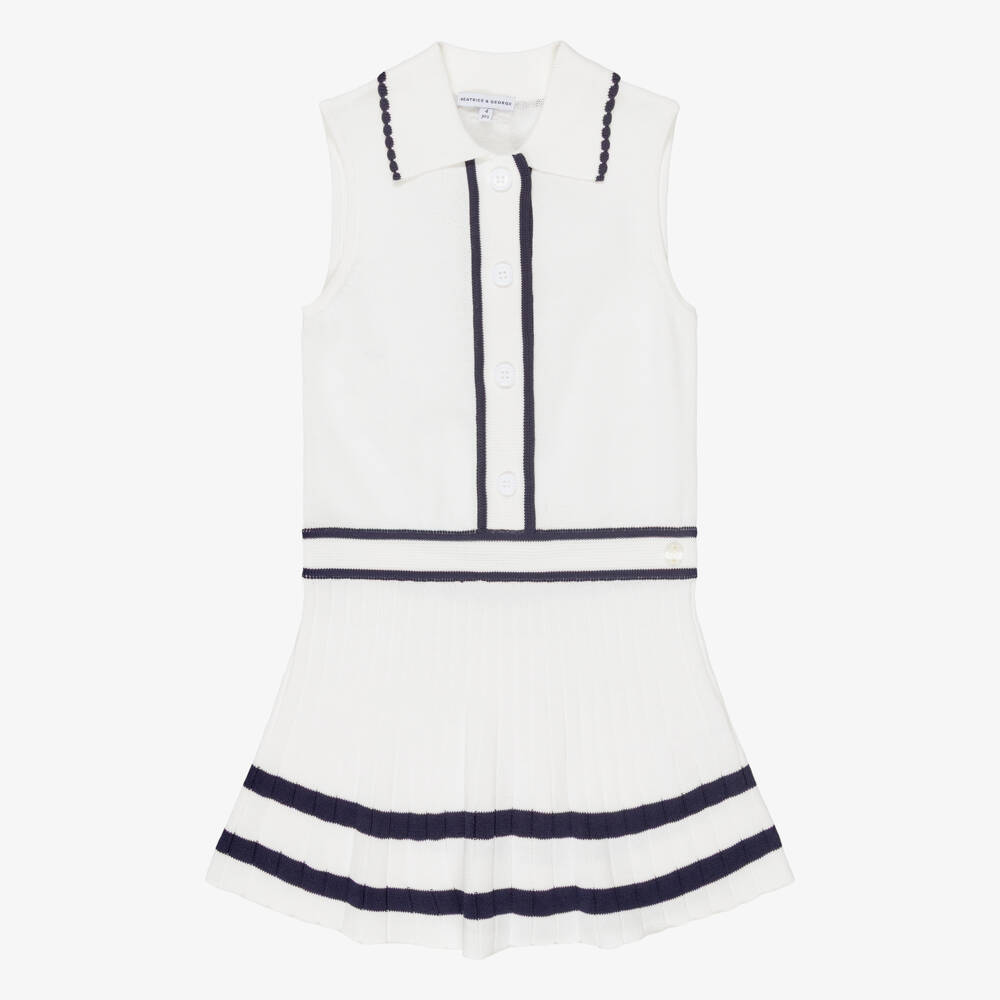 Beatrice & George-Ivory & Navy Sleeveless Knitted Dress | Childrensalon Outlet