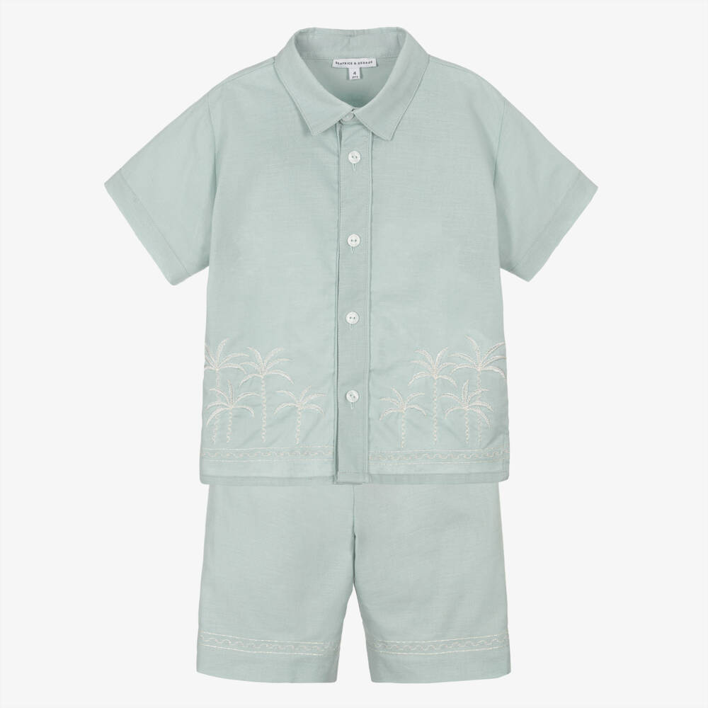 Beatrice & George-Khaki Embroidered Shorts Set | Childrensalon Outlet