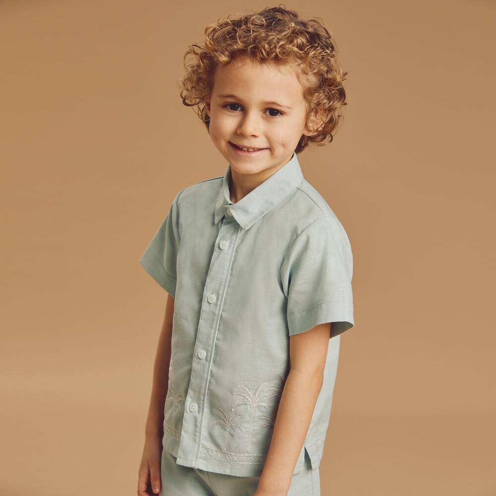 Beatrice & George-Khaki Embroidered Shorts Set | Childrensalon Outlet