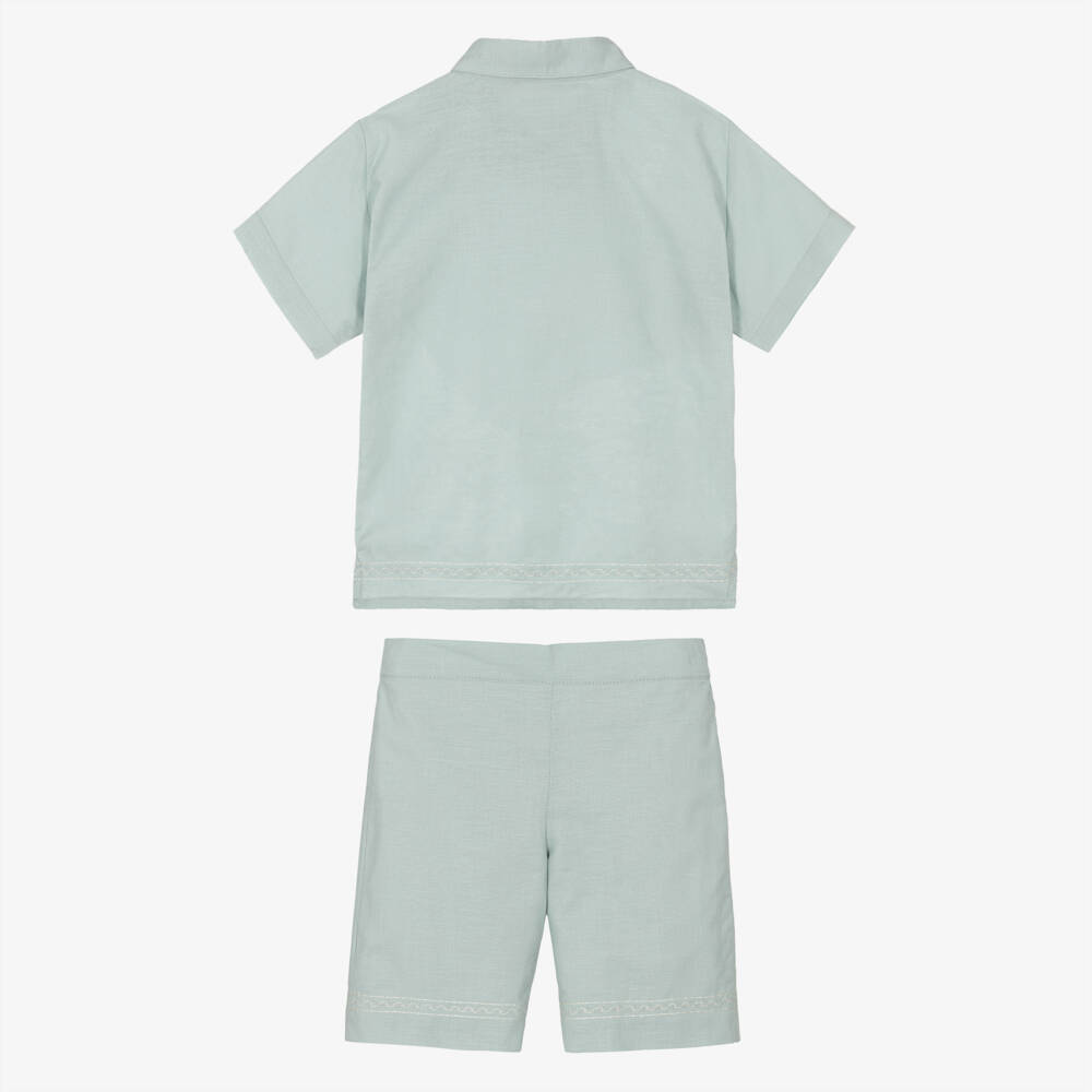 Beatrice & George-Khaki Embroidered Shorts Set | Childrensalon Outlet
