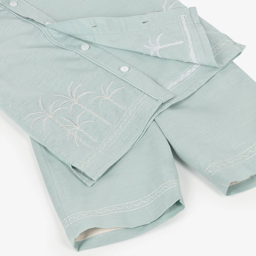 Beatrice & George-Khaki Embroidered Shorts Set | Childrensalon Outlet