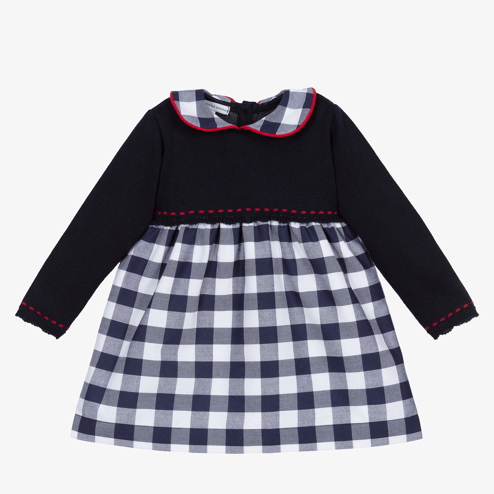 Beatrice & George - طقم فستان وسروال أطفال بناتي قطن لون كحلي وأبيض | Childrensalon