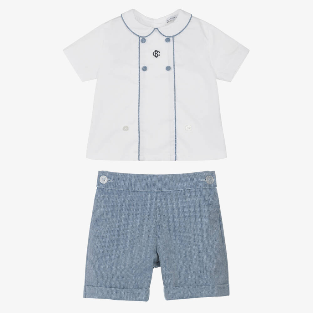 Beatrice & George-Navy Herringbone Buster Suit | Childrensalon Outlet