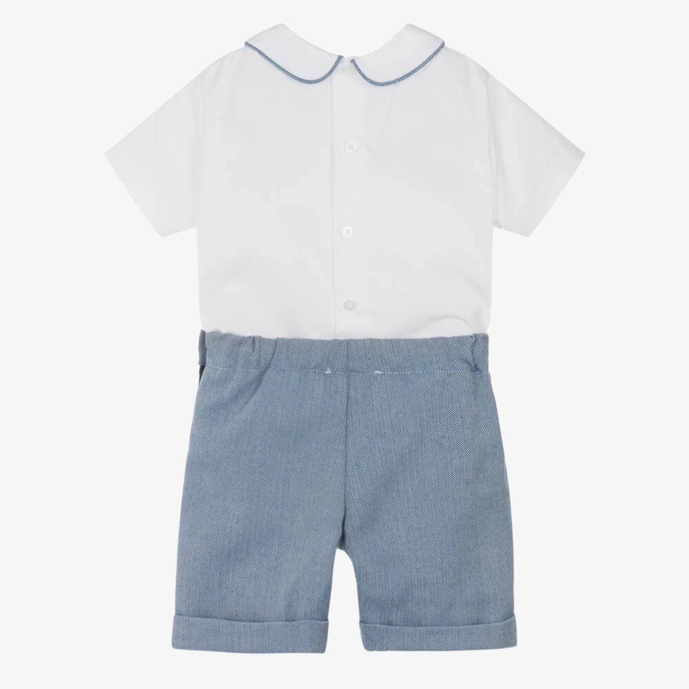 Beatrice & George-Navy Herringbone Buster Suit | Childrensalon Outlet