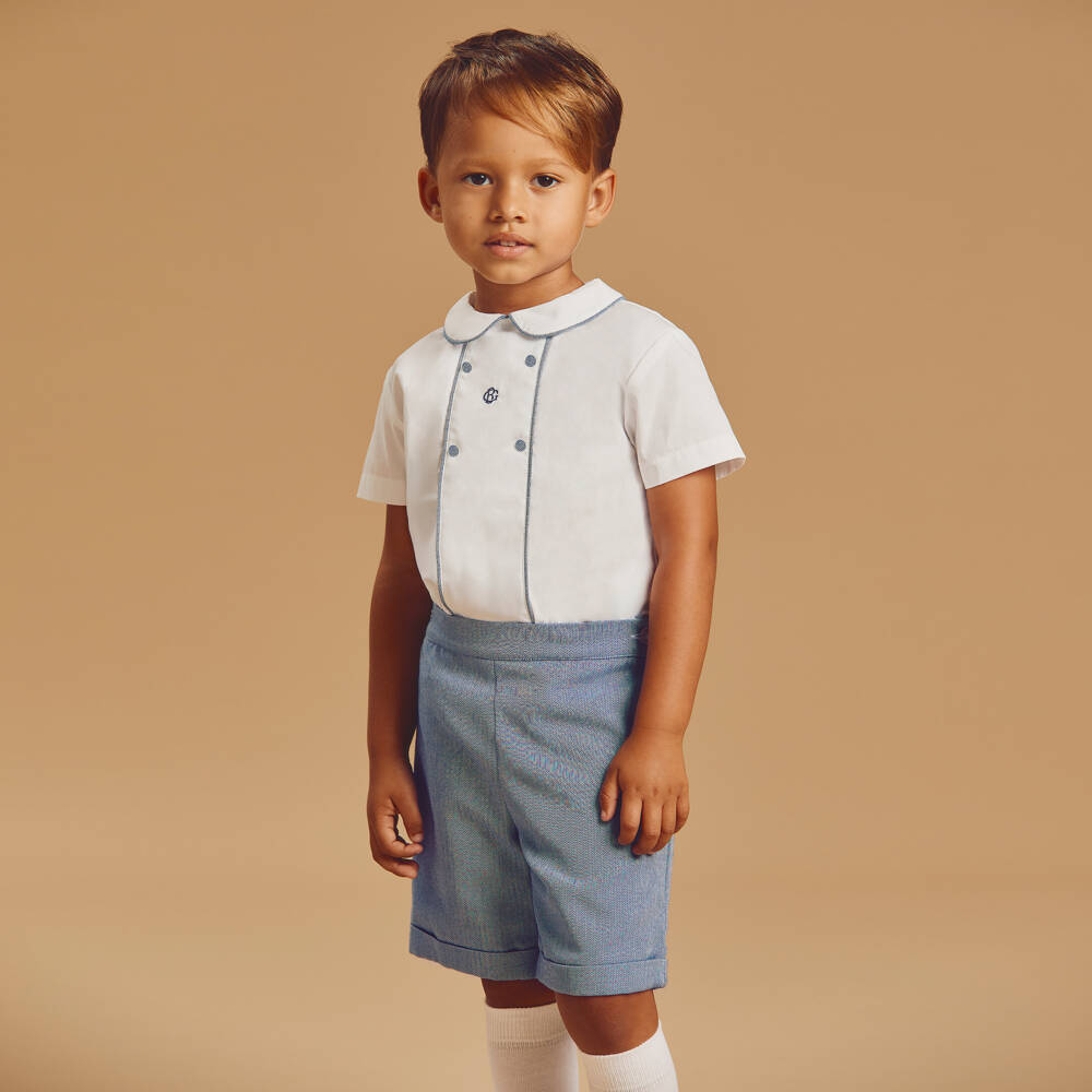 Beatrice & George-Navy Herringbone Buster Suit | Childrensalon Outlet
