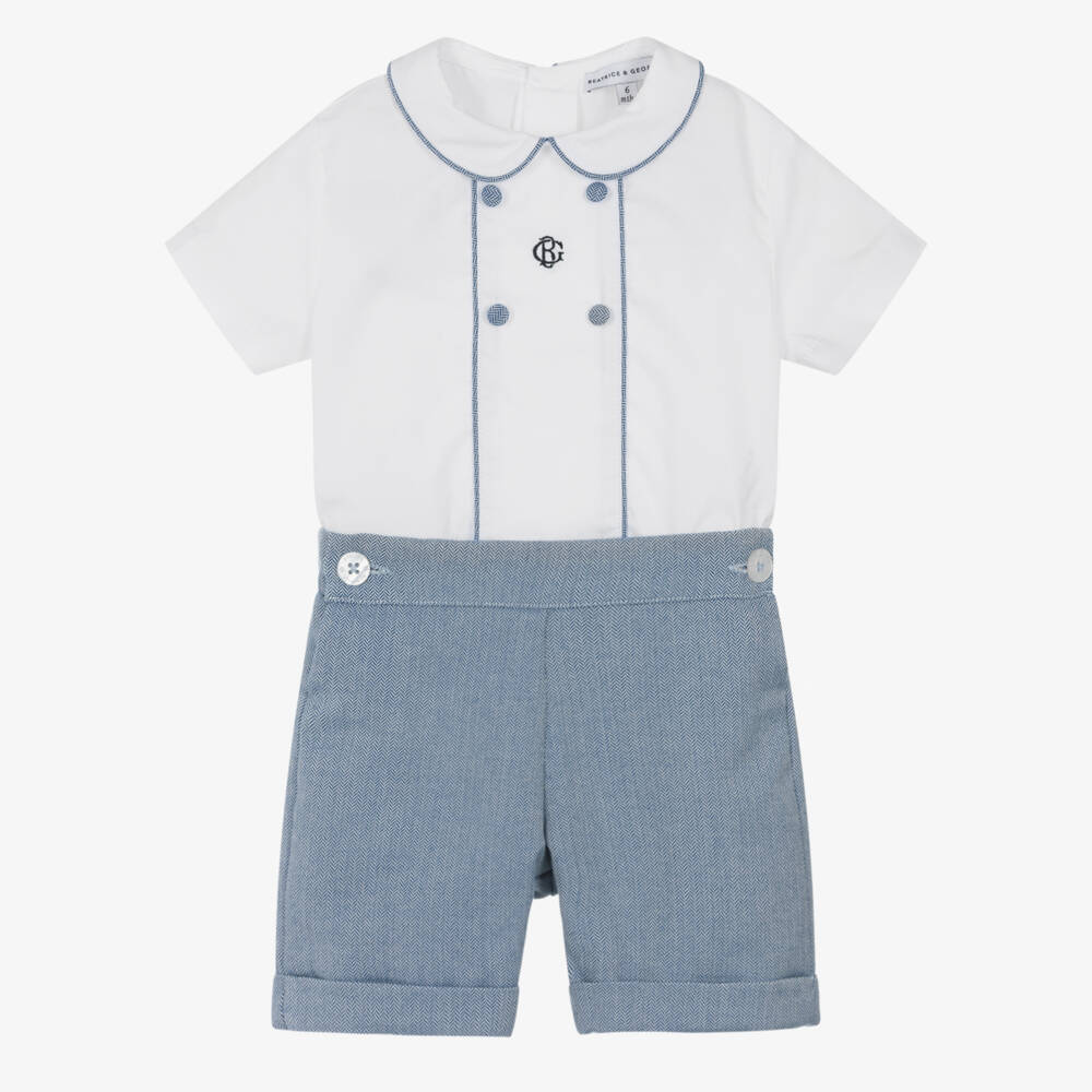 Beatrice & George-Navy Herringbone Buster Suit | Childrensalon Outlet