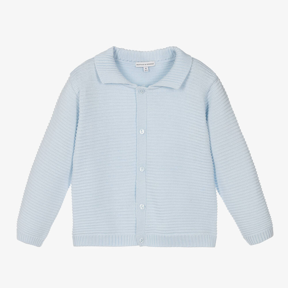 Beatrice & George - Cardigan bleu pâle en coton côtelé | Childrensalon