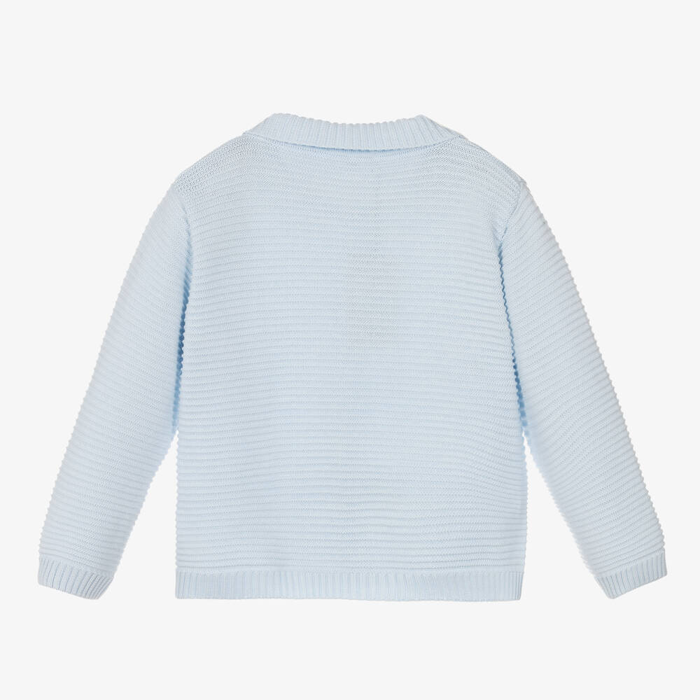 Beatrice & George-Pale Blue Ribbed Cotton Cardigan | Childrensalon Outlet