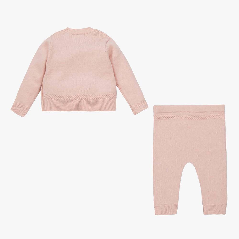 Beatrice & George-Pink Knitted Wool & Cotton Trouser Set  | Childrensalon Outlet