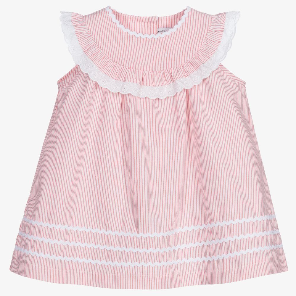 Beatrice & George - طقم فستان وسروال قطن لون زهري وأبيض | Childrensalon