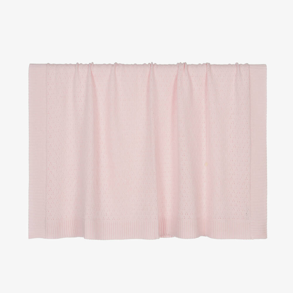 Beatrice & George-Pink Wool & Cashmere Knit Blanket (100cm) | Childrensalon Outlet