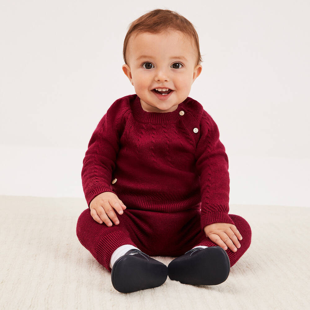 Beatrice George Red Knitted Wool Cotton Trouser Set Childrensalon Outlet