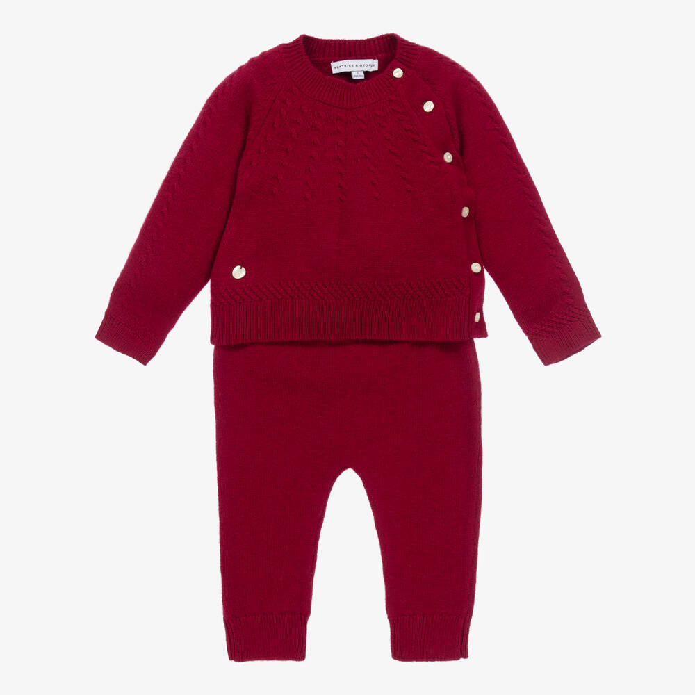 Beatrice & George - Rotes Wollstrickhosen-Set  | Childrensalon