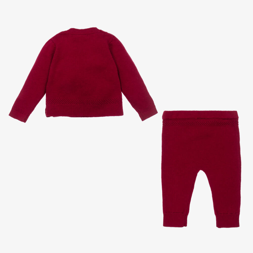 Beatrice & George-Red Knitted Wool & Cotton Trouser Set  | Childrensalon Outlet