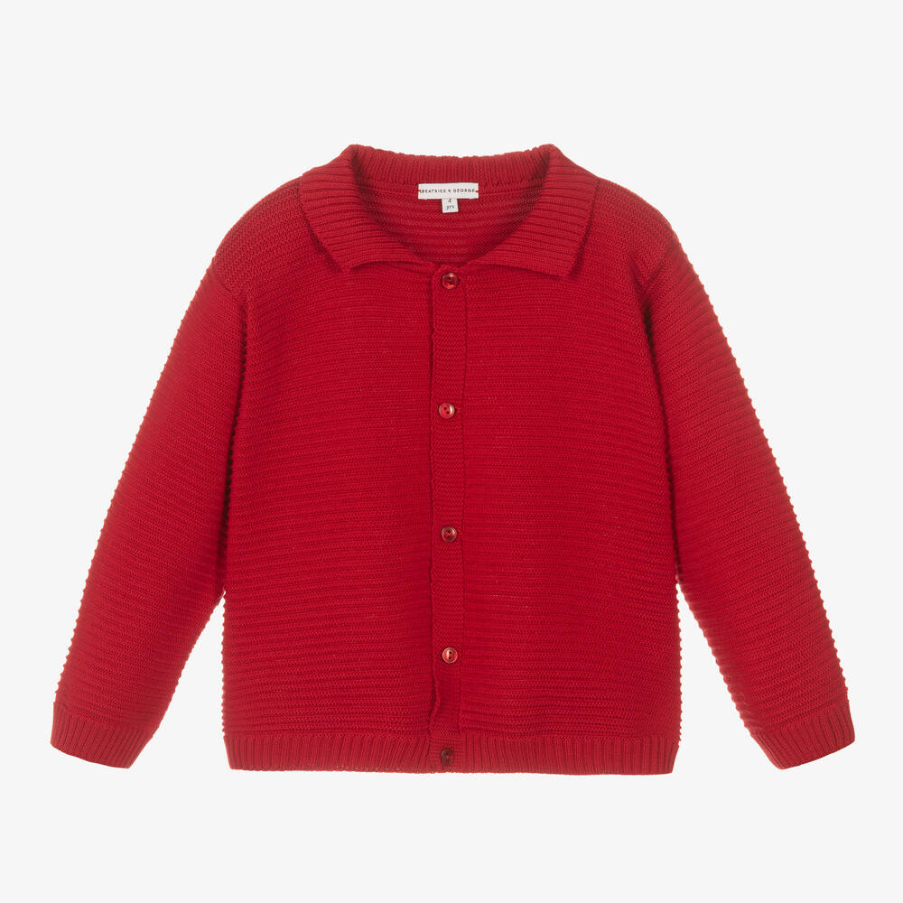 Beatrice & George - Cardigan rouge en coton côtelé | Childrensalon