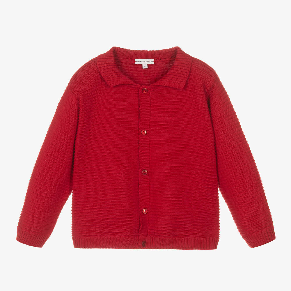 Beatrice & George - Red Ribbed Cotton Cardigan | Childrensalon