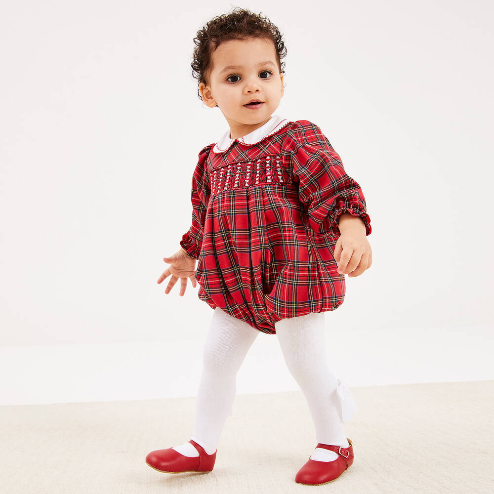 Beatrice & George-Красный песочник со сборками из шотландки | Childrensalon Outlet