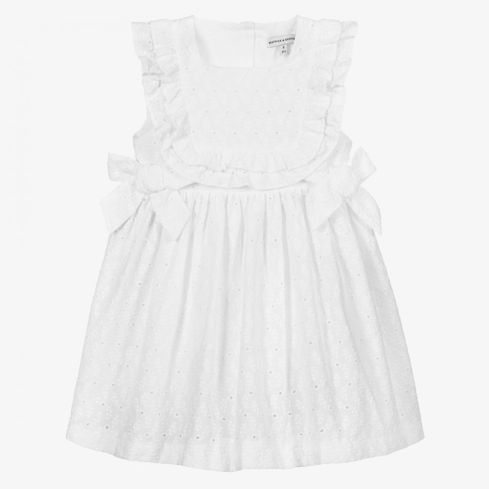 Beatrice & George - Weißes Kleid mit Lochstickerei | Childrensalon