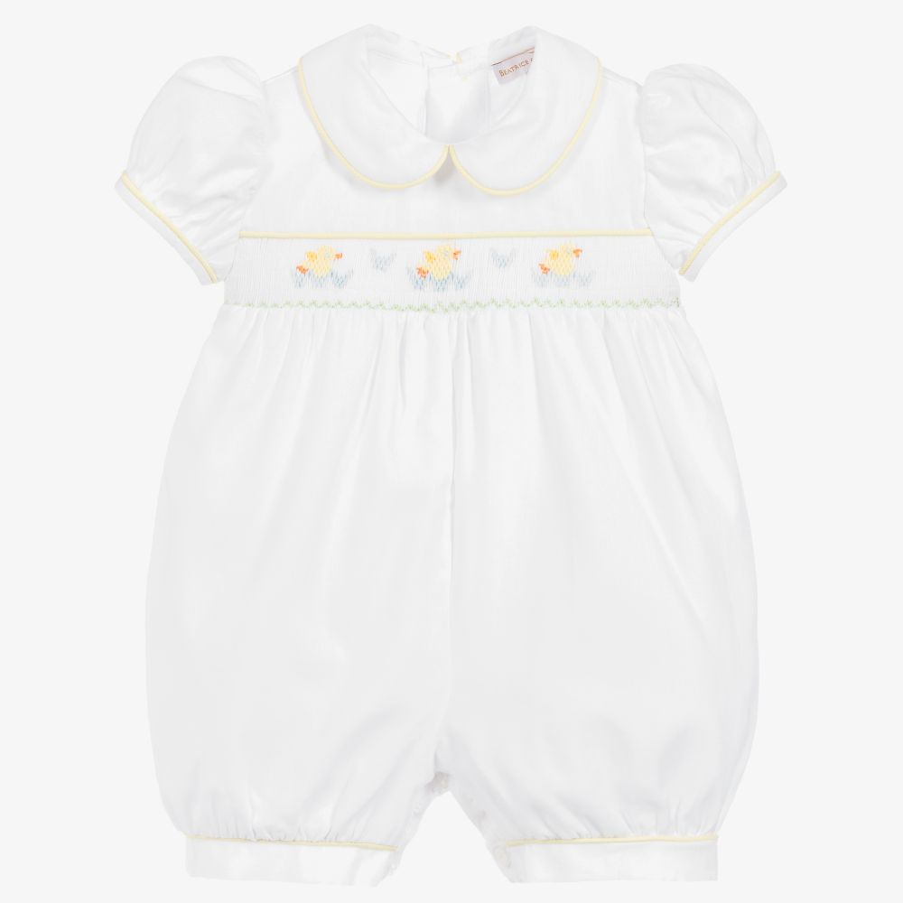 Beatrice & George - White Cotton Baby Shortie | Childrensalon