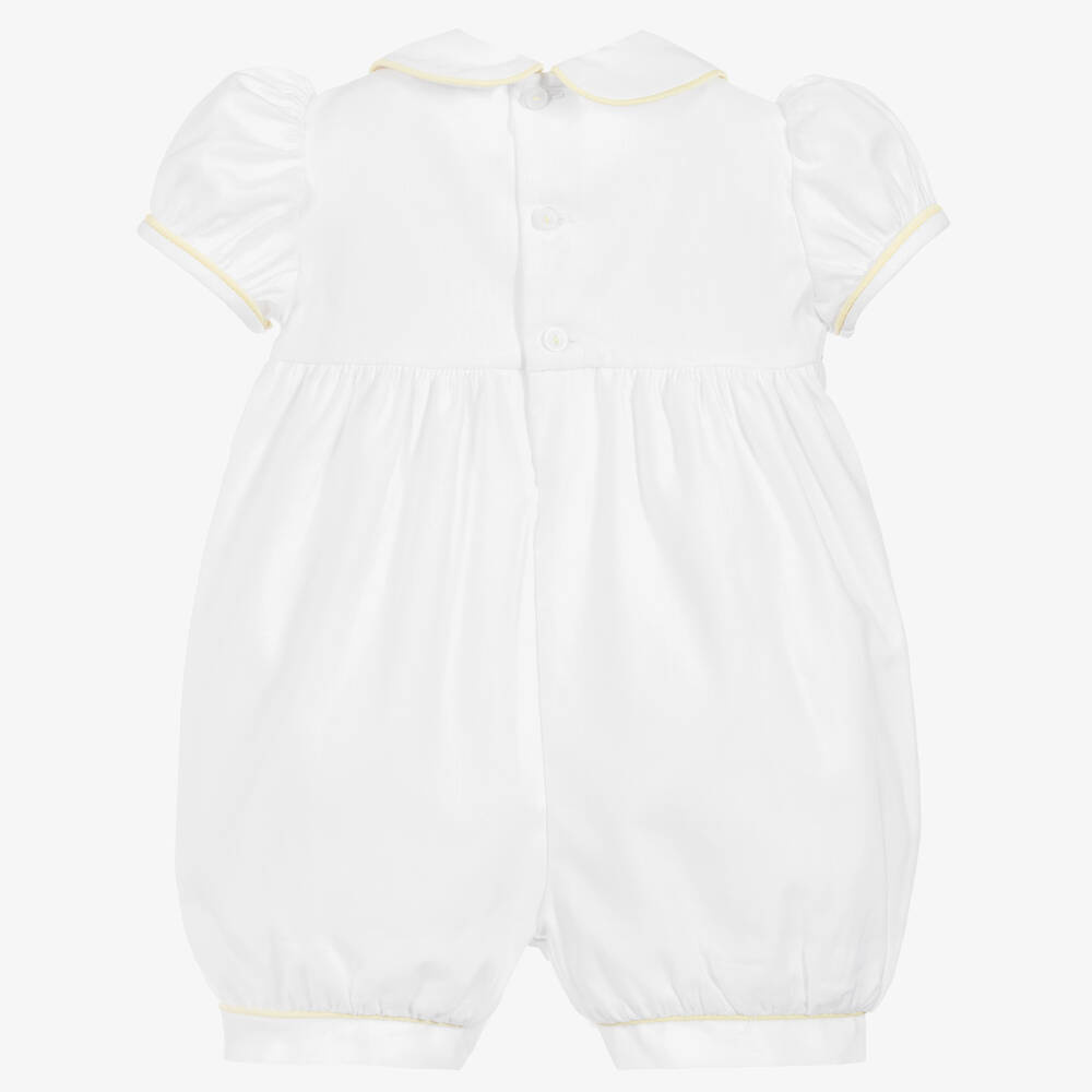 بياتريس آند جورج-بودي سوت تطريز سموك قطن لون أبيض | Childrensalon Outlet