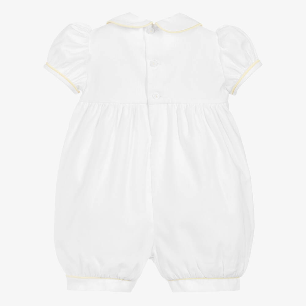 Beatrice & George-White Cotton Hand-Smocked Baby Shortie | Childrensalon Outlet