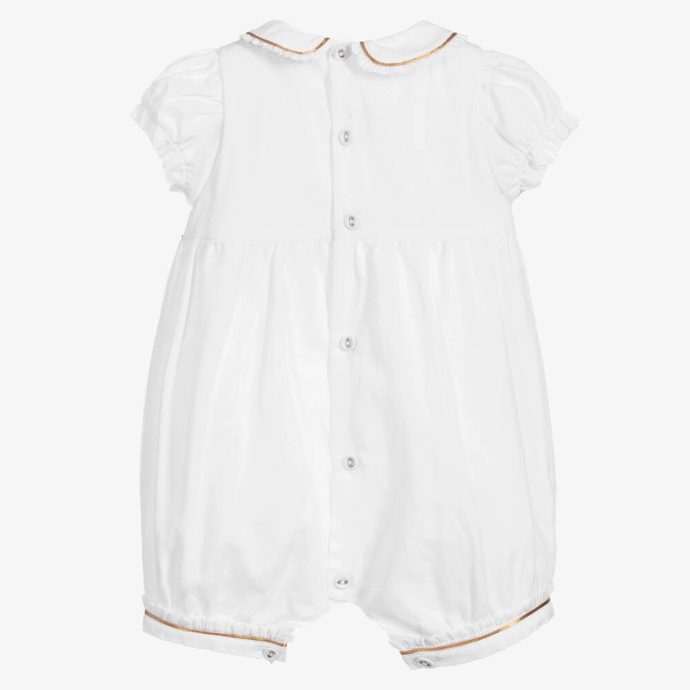 Beatrice & George-White Cotton Monogram Baby Shortie | Childrensalon Outlet