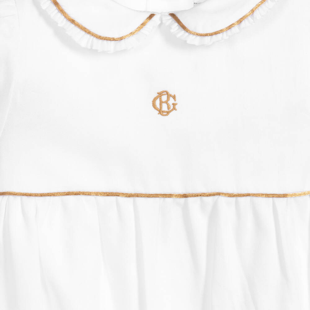 Beatrice & George-White Cotton Monogram Baby Shortie | Childrensalon Outlet