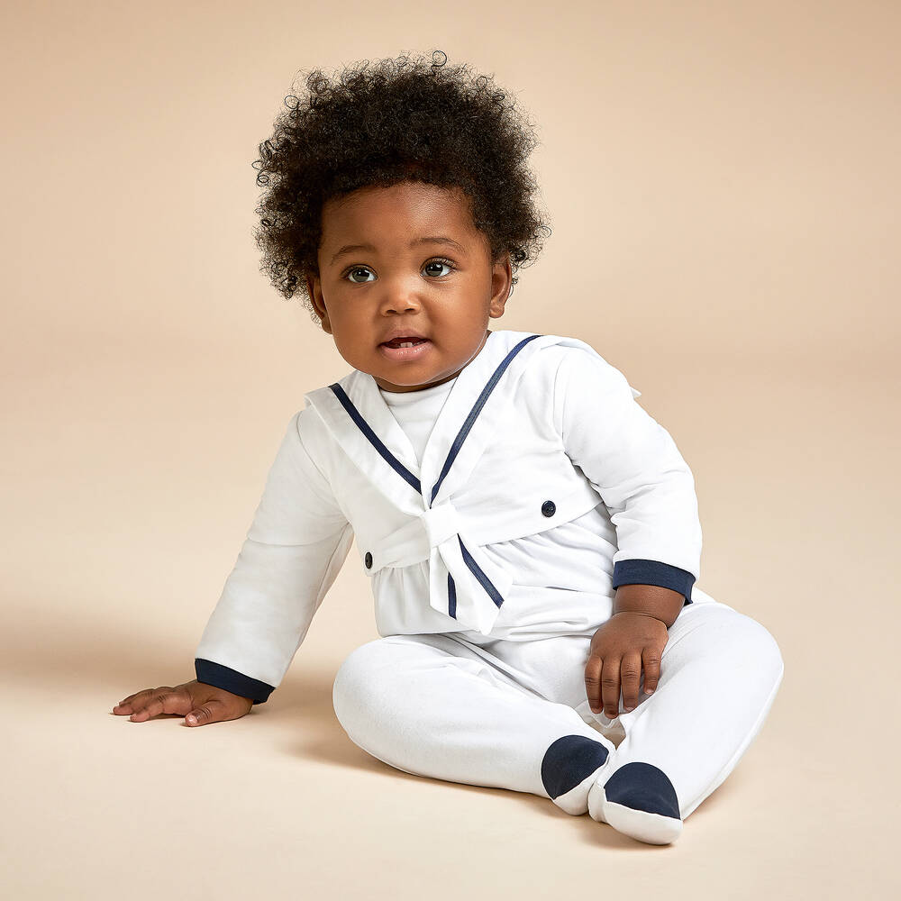 بياتريس آند جورج-بيبي غرو ستايل البحّارة قطن لون أبيض للأطفال | Childrensalon Outlet