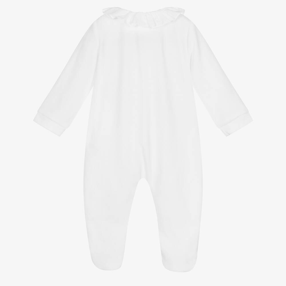 Beatrice & George-White Cotton Velour Babygrow | Childrensalon Outlet