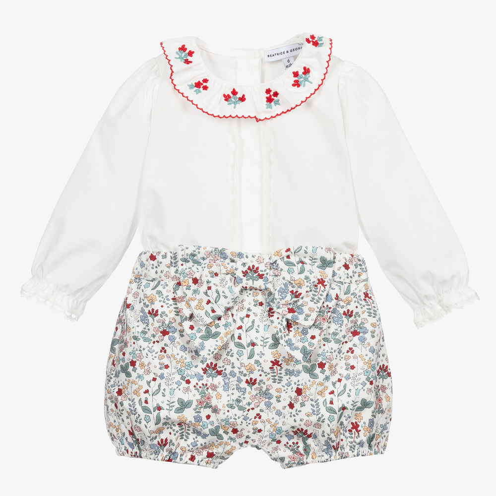 Beatrice & George - White & Floral Shorts Set | Childrensalon