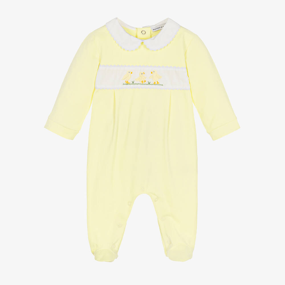 Beatrice & George-Yellow Cotton Jersey Babygrow | Childrensalon Outlet