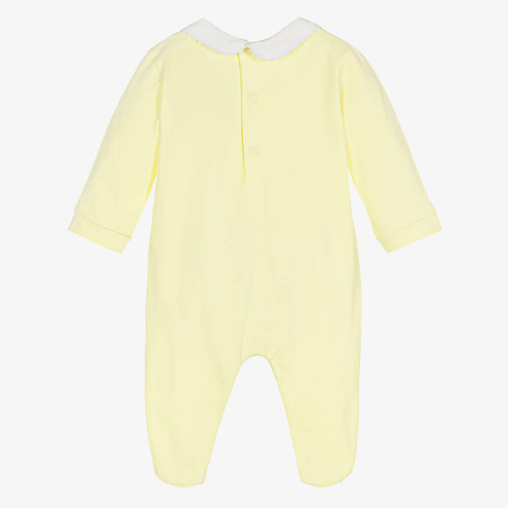 Beatrice & George-Yellow Cotton Jersey Babygrow | Childrensalon Outlet