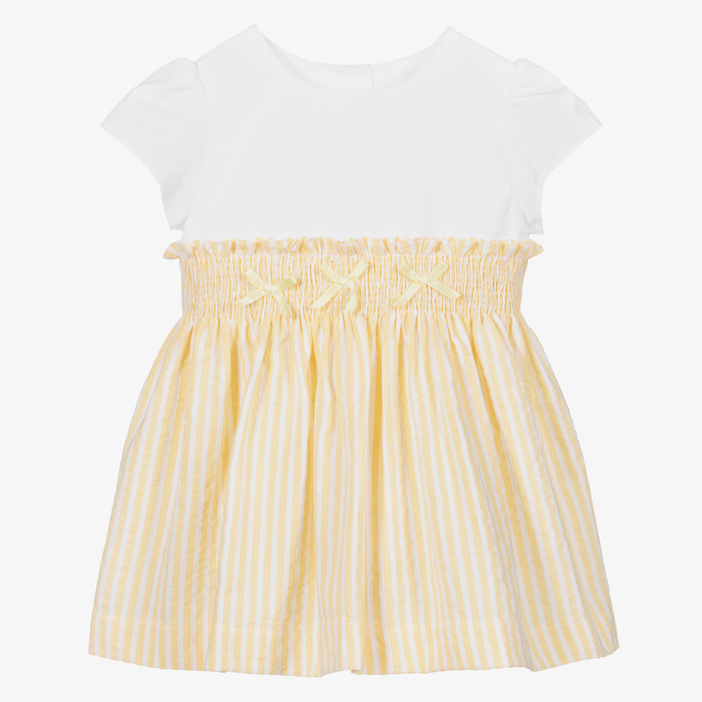Beatrice & George - طقم فستان وسروال بوبلين لون أصفر وأبيض | Childrensalon