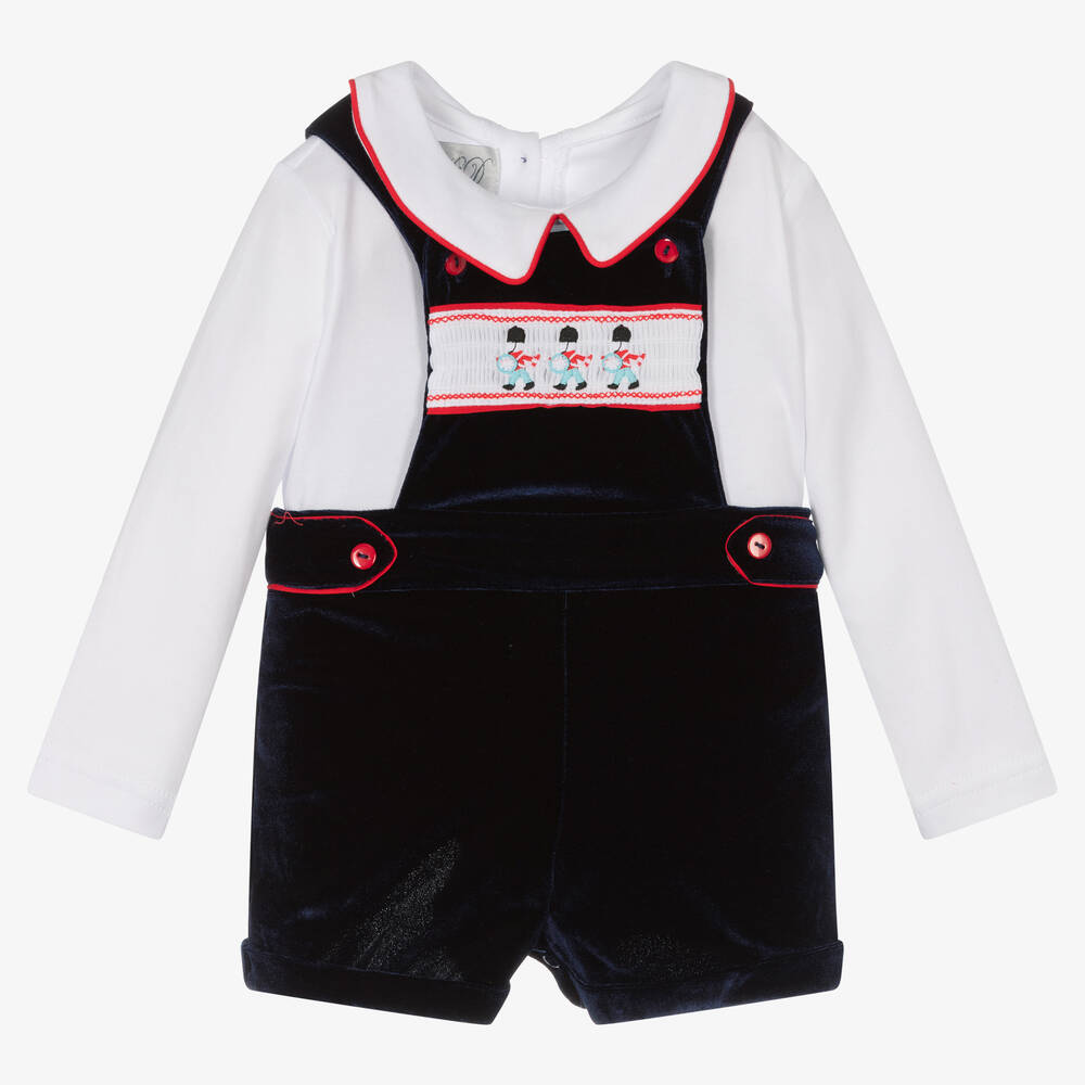 Beau KiD-طقم دانغريز قطن ومخمل لون كحلي للمواليد | Childrensalon Outlet