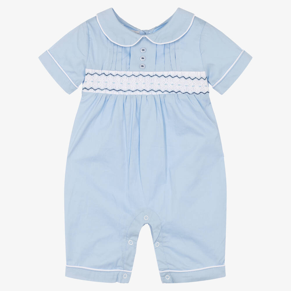 Beau KiD - Baby Boys Blue Smocked Cotton Shortie | Childrensalon