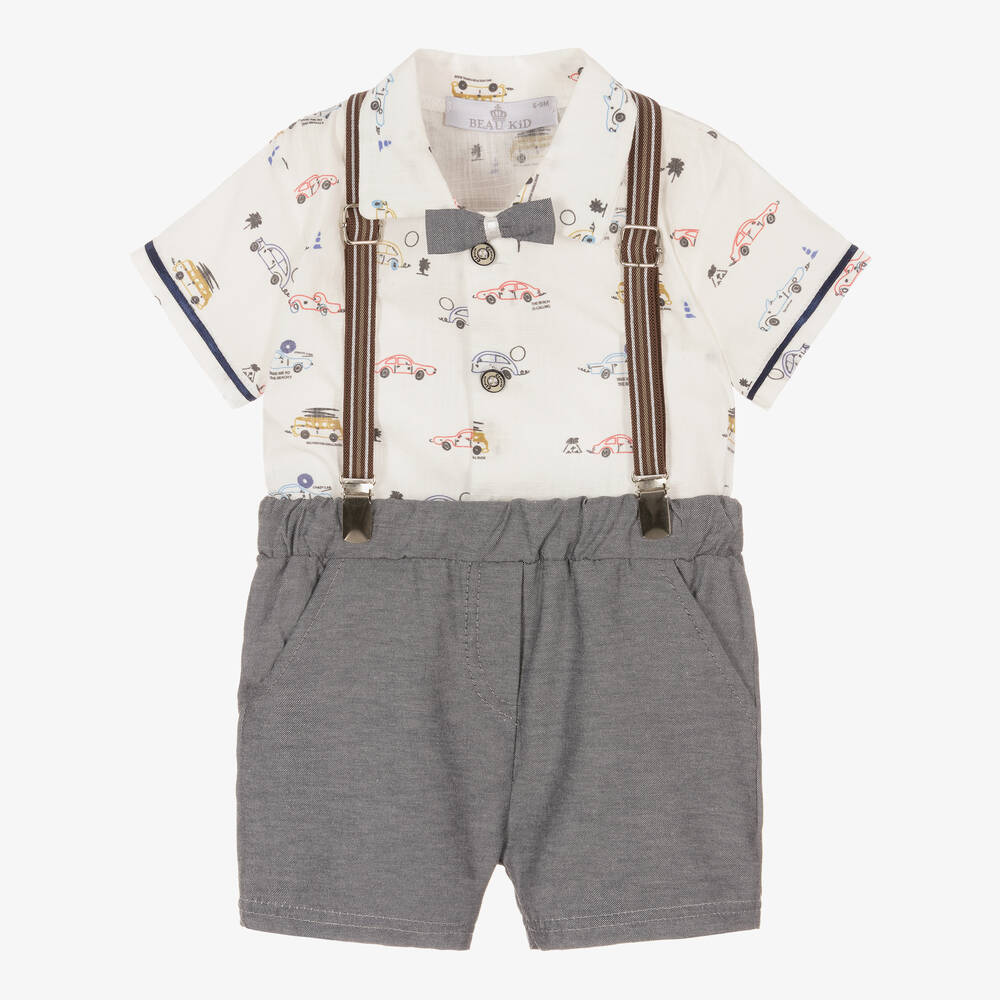 Beau KiD - Baby Boys Grey & White Car Shorts Set | Childrensalon