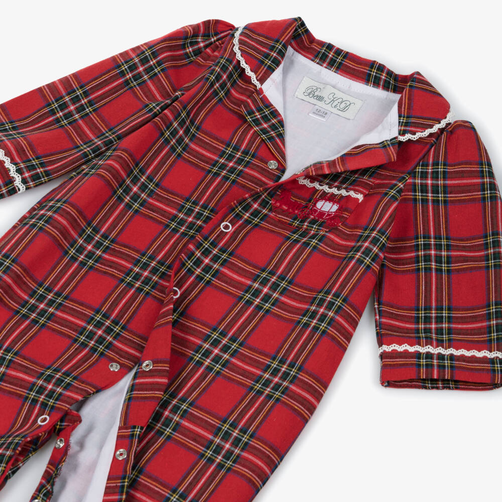 Beau KiD-Baby Boys Red Tartan Cotton Babygrow | Childrensalon Outlet