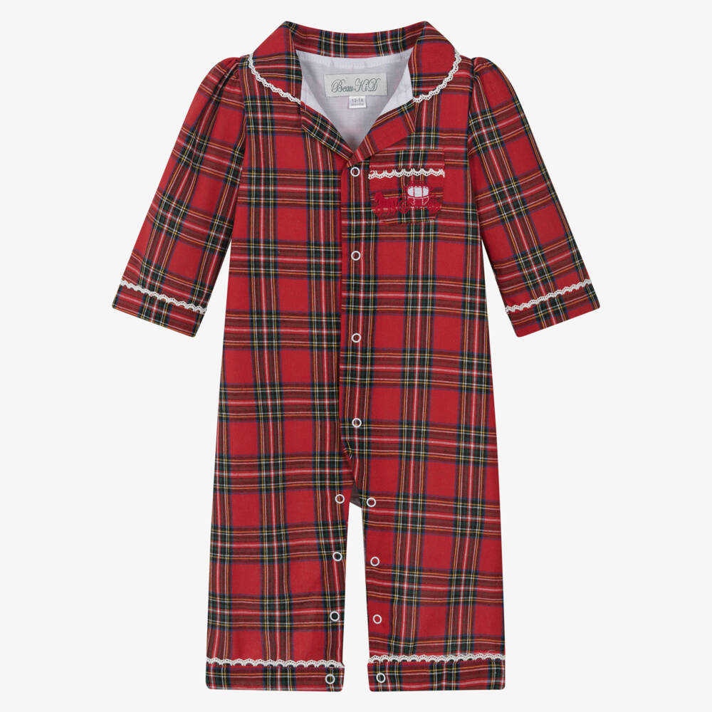 Beau KiD-Baby Boys Red Tartan Cotton Babygrow | Childrensalon Outlet