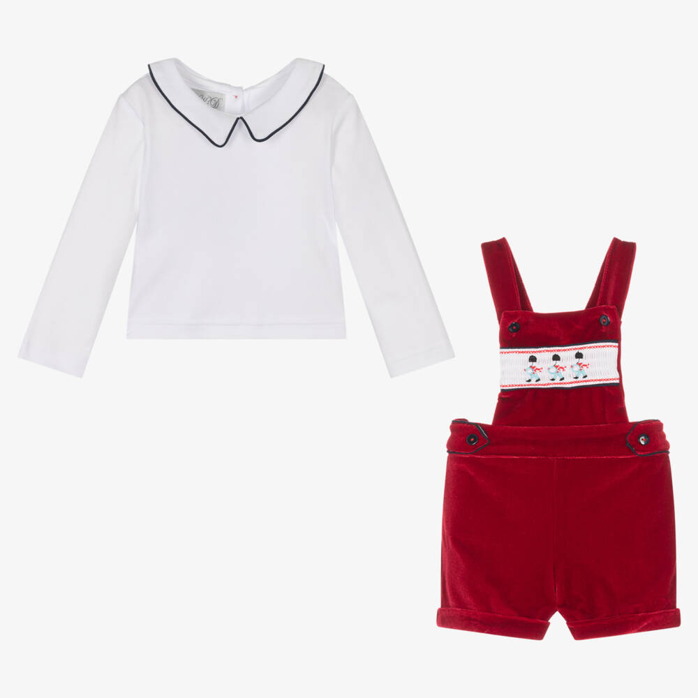 Beau KiD-Baby Boys Red Velvet Dungaree Set | Childrensalon Outlet