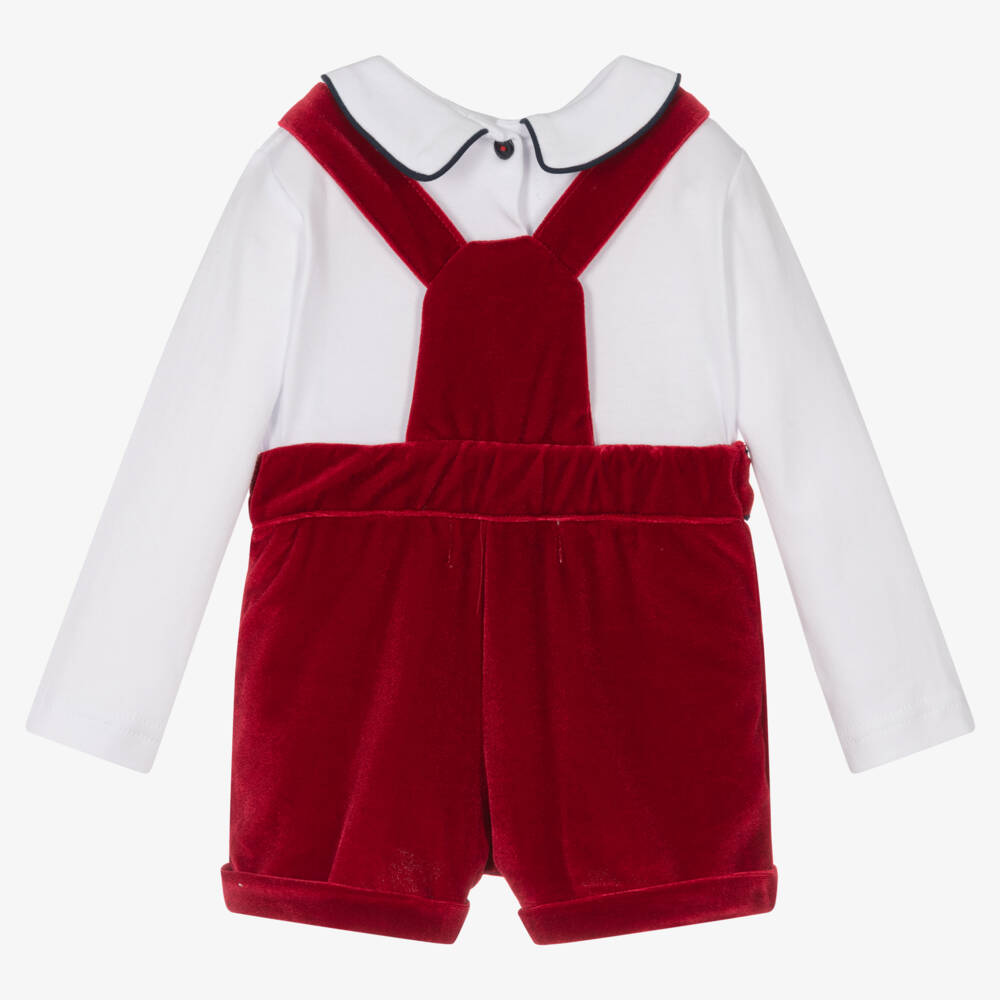 Beau KiD-Baby Boys Red Velvet Dungaree Set | Childrensalon Outlet