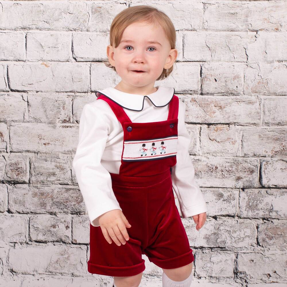 Beau KiD-Baby Boys Red Velvet Dungaree Set | Childrensalon Outlet