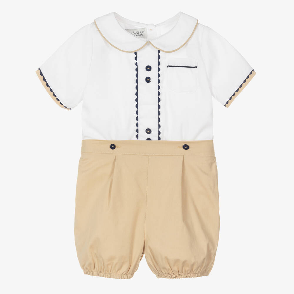Beau KiD - Baby Boys White & Beige Buster Suit | Childrensalon
