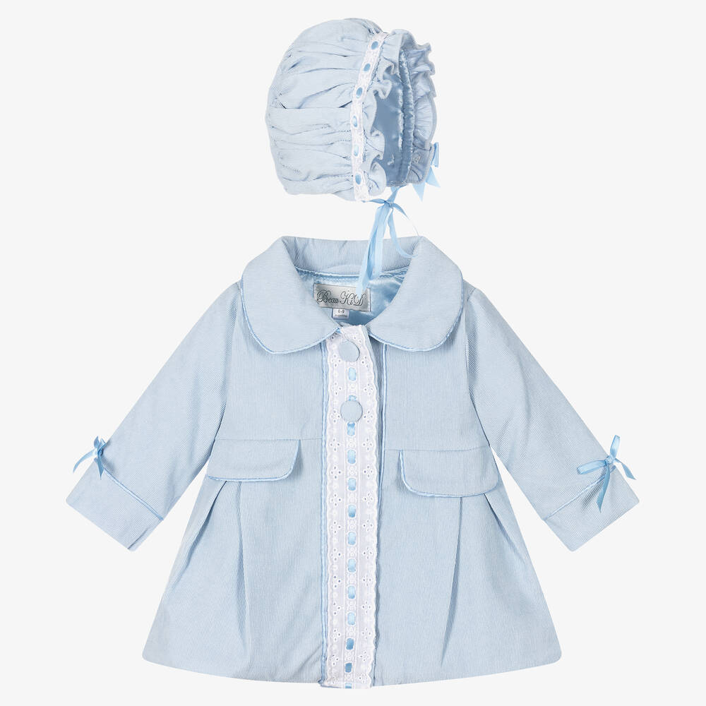Beau KiD-Baby Girls Blue Coat & Bonnet Set | Childrensalon Outlet
