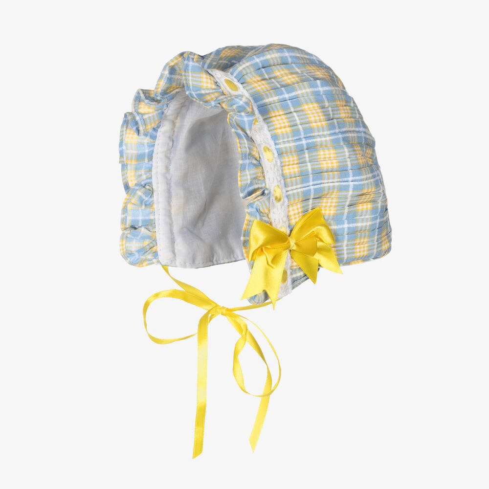 بو كيد-طقم شورت قطن كاروهات لون أصفر وأزرق للمولودات | Childrensalon Outlet