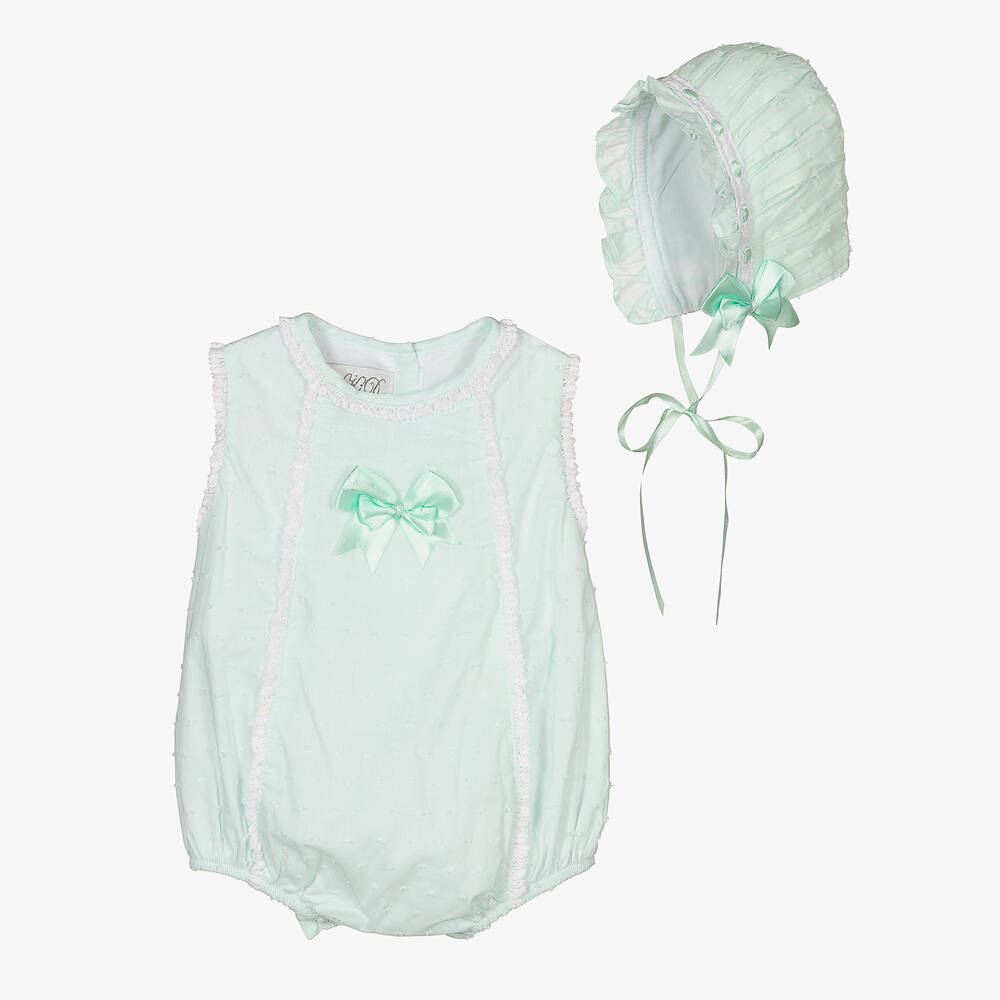 Beau KiD - Зелёный хлопковый песочник с чепчиком для малышек | Childrensalon