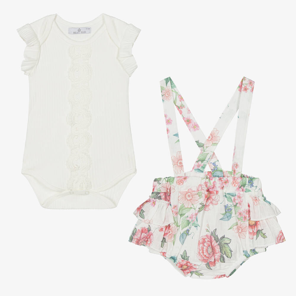 Beau KiD-Baby Girls Ivory & Pink Floral Shorts Set | Childrensalon Outlet