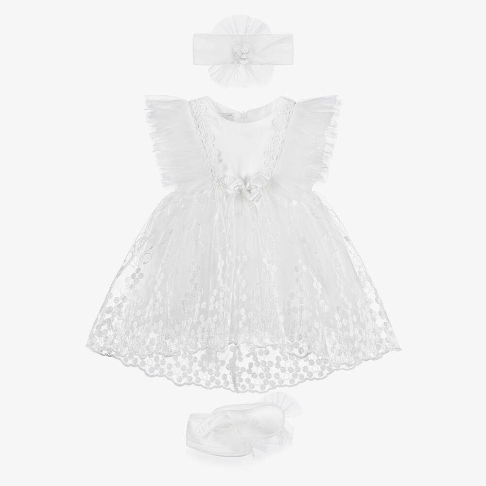 Beau KiD-Baby Girls Ivory Tulle Dress, Headband & Shoes Set | Childrensalon Outlet