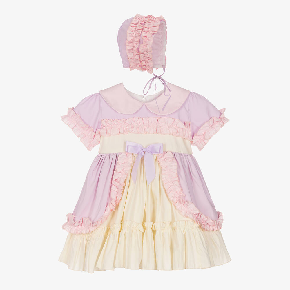Beau KiD - طقم فستان قطن بوبلين لون بنفسجي للمولودات | Childrensalon