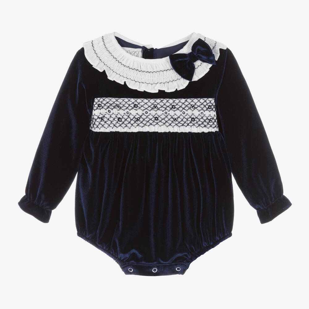 Beau KiD - Baby Girls Navy Blue Velvet Shortie | Childrensalon