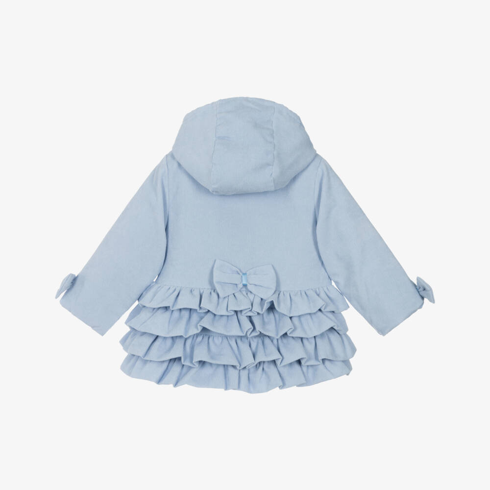 Beau KiD-Baby Girls Pale Blue Corduroy Coat with Teddy Bears & Ruffles | Childrensalon Outlet
